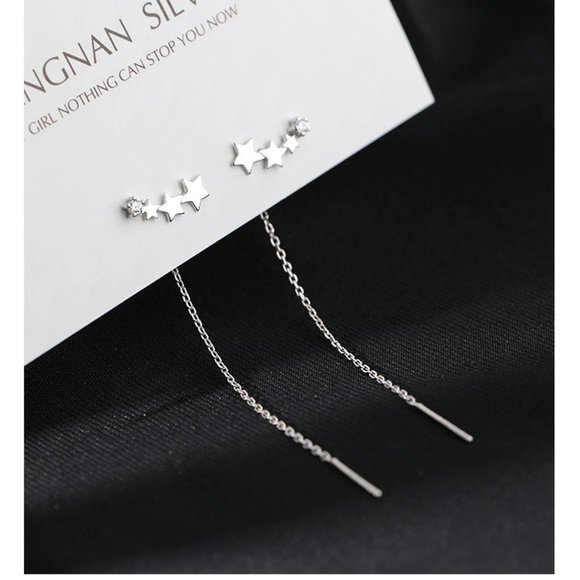 *NEW 925 Sterling Silver Star Chain Drop Earrings - Picture 3 of 9